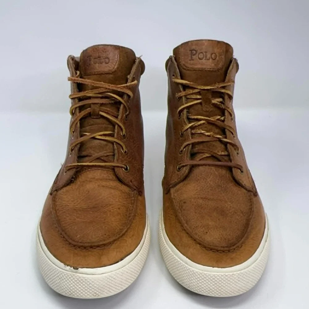 Polo Ralph Lauren Chukka Boots Mens 10 D Brown Leather Hi Top Shoe Tedd Preppy